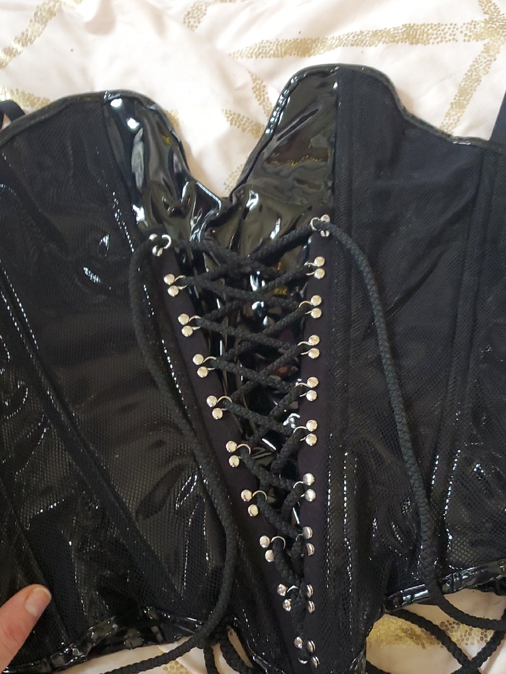 Black Patent Lace-Up Corset Top